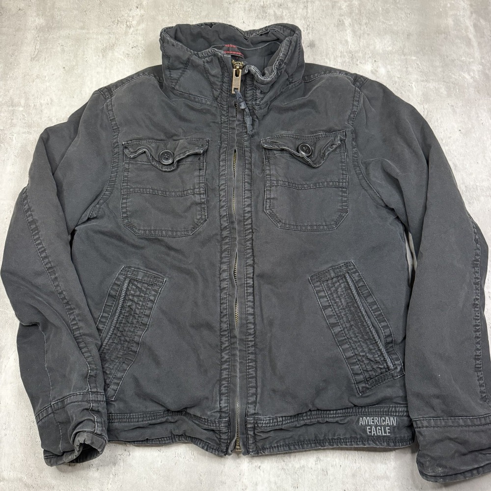 Vintage American Eagle Outfitters Men Medium Quilted Liner Trucker Jacket Black
